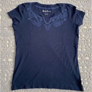 Women's LUCKY BRAND Blue Embroidered T-Shirt - Size Large
